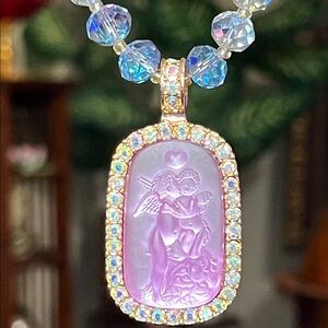 Kirk’s Folly First Kiss Cherub Angel AB Rhinestone Purple Beaded Necklace